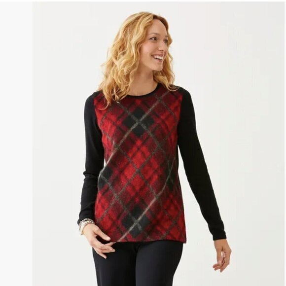 J. Jill Brushed Wool Plaid Argyle Front Sweater - Picture 1 of 7